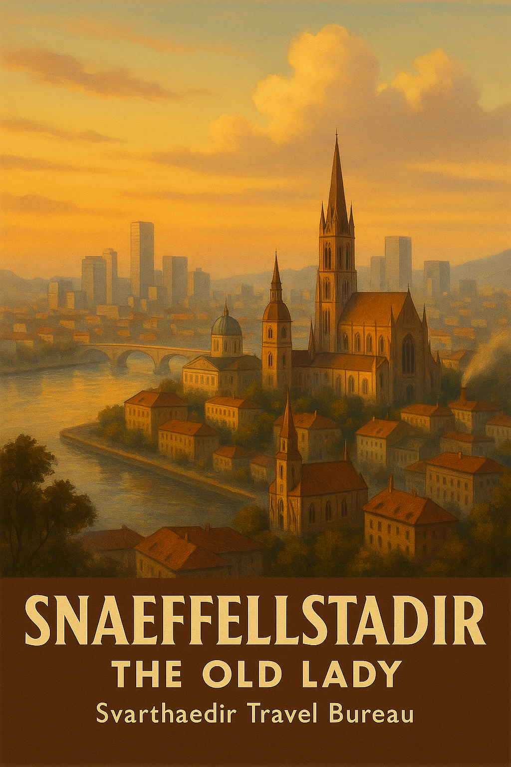 Snaefellstadir at sunset in Svarthaedir�s rugged landscape